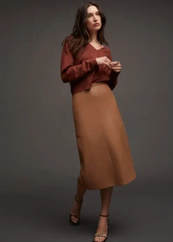 DOREEN CROSS SEAMED FAUX LEATHER SKIRT