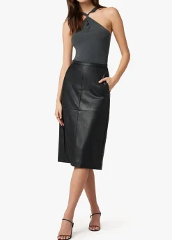 DOREEN CROSS SEAMED FAUX LEATHER SKIRT