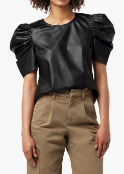 KIRA VEGAN LEATHER PUFF SLEEVE TOP