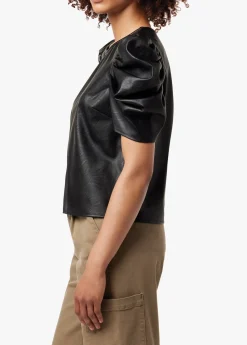 KIRA VEGAN LEATHER PUFF SLEEVE TOP